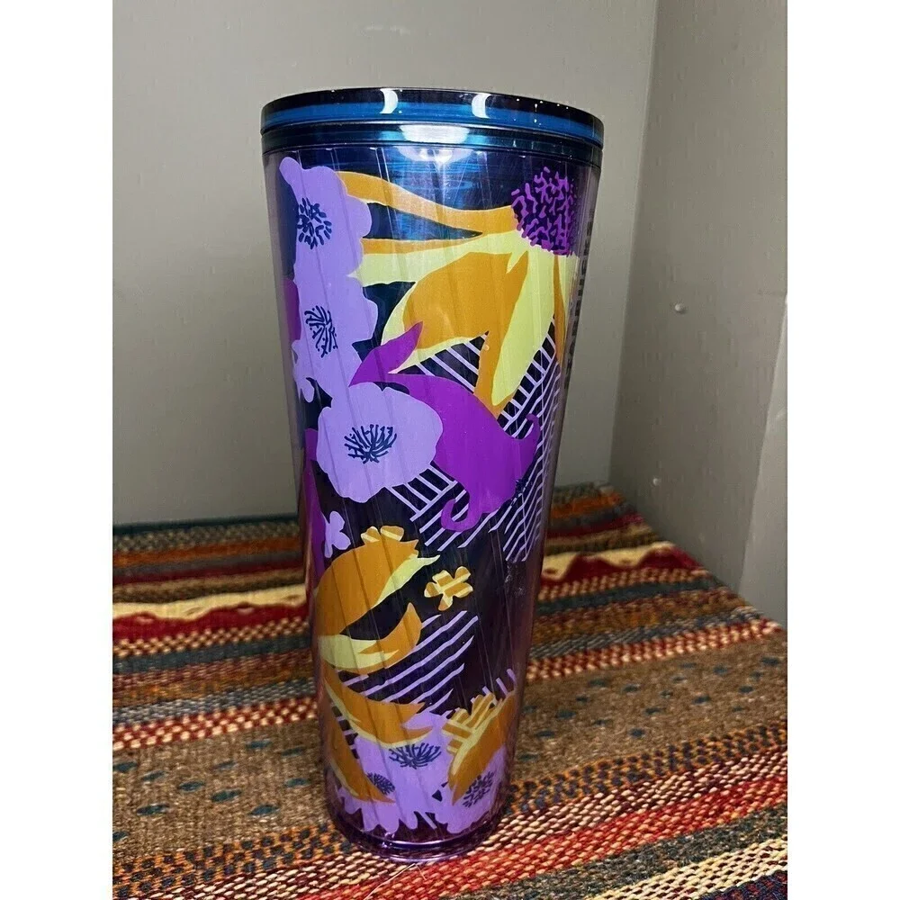 Starbucks Purple Floral Acrylic Cold Cup Limited 2022 Tumber 24oz No Straw